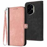 For Honor 300 Side Buckle Double Fold Hand Strap Leather Phone Case(Pink)