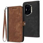 For Honor 300 Pro / Honor 300 Ultra Side Buckle Double Fold Hand Strap Leather Phone Case(Brown)