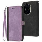 For Honor 300 Pro / Honor 300 Ultra Side Buckle Double Fold Hand Strap Leather Phone Case(Purple)