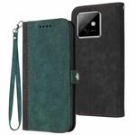 For Honor X60 GT Side Buckle Double Fold Hand Strap Leather Phone Case(Dark Green)