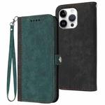 For iPhone 16 Pro Max Side Buckle Double Fold Hand Strap Leather Phone Case(Dark Green)