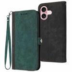 For iPhone 16 Side Buckle Double Fold Hand Strap Leather Phone Case(Dark Green)