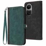 For OPPO Reno10 5G / Reno10 Pro 5G Global Side Buckle Double Fold Hand Strap Leather Phone Case(Dark Green)