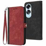 For OPPO A60 Side Buckle Double Fold Hand Strap Leather Phone Case(Red)