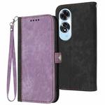 For OPPO A60 Side Buckle Double Fold Hand Strap Leather Phone Case(Purple)