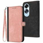 For OPPO A60 Side Buckle Double Fold Hand Strap Leather Phone Case(Pink)