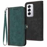 For OPPO Reno12 Global Side Buckle Double Fold Hand Strap Leather Phone Case(Dark Green)