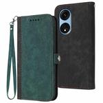 For OPPO A1 Pro / Reno8 T 5G Global Side Buckle Double Fold Hand Strap Leather Phone Case(Dark Green)