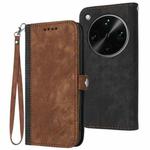 For OPPO Find X8 Ultra Side Buckle Double Fold Hand Strap Leather Phone Case(Brown)