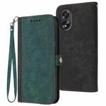 For OPPO A38 /  A18 Side Buckle Double Fold Hand Strap Leather Phone Case(Dark Green)