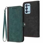 For OPPO Reno6 Pro+ 5G Side Buckle Double Fold Hand Strap Leather Phone Case(Dark Green)