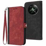 For Realme 12 5G Global Side Buckle Double Fold Hand Strap Leather Phone Case(Red)