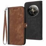 For Realme 12+ 5G Global Side Buckle Double Fold Hand Strap Leather Phone Case(Brown)