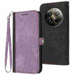 For Realme 12+ 5G Global Side Buckle Double Fold Hand Strap Leather Phone Case(Purple)