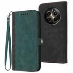 For Realme 12 Pro 5G Global/12 Pro+ 5G Global Side Buckle Double Fold Hand Strap Leather Phone Case(Dark Green)