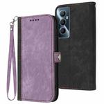 For Realme C65 4G Side Buckle Double Fold Hand Strap Leather Phone Case(Purple)