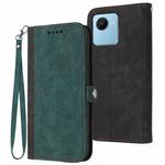 For Realme C30 4G/Narzo 50i Prime/C30s Side Buckle Double Fold Hand Strap Leather Phone Case(Dark Green)