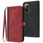 For Realme  12 Lite / C67 4G Global Side Buckle Double Fold Hand Strap Leather Phone Case(Red)