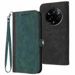 For Realme 14 Pro+ Side Buckle Double Fold Hand Strap Leather Phone Case(Dark Green)
