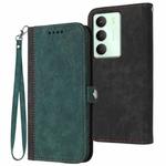 For Realme 14x Global Side Buckle Double Fold Hand Strap Leather Phone Case(Dark Green)