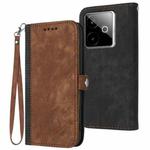 For Realme GT 7 India Side Buckle Double Fold Hand Strap Leather Phone Case(Brown)