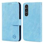 For Sony Xperia 1 V 2023 Skin Feeling Oil Leather Texture PU + TPU Phone Case(Light Blue)