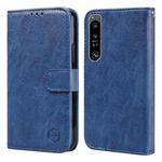 For Sony Xperia 1 IV Skin Feeling Oil Leather Texture PU + TPU Phone Case(Dark Blue)