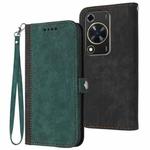 For Huawei Enjoy 70 Side Buckle Double Fold Hand Strap Leather Phone Case(Dark Green)