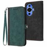 For Huawei nova 12s Side Buckle Double Fold Hand Strap Leather Phone Case(Dark Green)