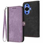 For Huawei nova 12s Side Buckle Double Fold Hand Strap Leather Phone Case(Purple)