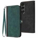 For Sony Xperia 1 VII Side Buckle Double Fold Hand Strap Leather Phone Case(Dark Green)
