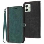 For Motorola Moto G54 Global Side Buckle Double Fold Hand Strap Leather Phone Case(Dark Green)