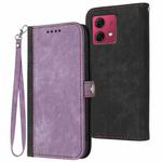 For Motorola Moto G84 5G Side Buckle Double Fold Hand Strap Leather Phone Case(Purple)