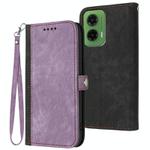 For Motorola Moto G35 Side Buckle Double Fold Hand Strap Leather Phone Case(Purple)