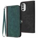 For Motorola Moto G52 Side Buckle Double Fold Hand Strap Leather Phone Case(Dark Green)