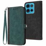 For Motorola Moto G75 5G Side Buckle Double Fold Hand Strap Leather Phone Case(Dark Green)