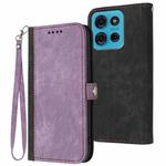 For Motorola Moto G75 5G Side Buckle Double Fold Hand Strap Leather Phone Case(Purple)