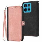 For Motorola Moto G75 5G Side Buckle Double Fold Hand Strap Leather Phone Case(Pink)