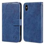 For iPhone X / XS Skin Feeling Oil Leather Texture PU + TPU Phone Case(Dark Blue)