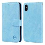 For iPhone XS Max Skin Feeling Oil Leather Texture PU + TPU Phone Case(Light Blue)