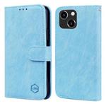 For iPhone 14 Plus Skin Feeling Oil Leather Texture PU + TPU Phone Case(Light Blue)