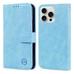 For iPhone 16 Pro Max Skin Feeling Oil Leather Texture PU + TPU Phone Case(Light Blue)