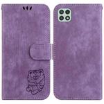 For Samsung Galaxy A22 5G Little Tiger Embossed Leather Phone Case(Purple)