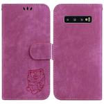 For Samsung Galaxy S10 Little Tiger Embossed Leather Phone Case(Rose Red)