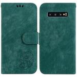 For Samsung Galaxy S10+ Little Tiger Embossed Leather Phone Case(Green)