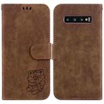 For Samsung Galaxy S10+ Little Tiger Embossed Leather Phone Case(Brown)