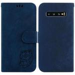 For Samsung Galaxy S10+ Little Tiger Embossed Leather Phone Case(Dark Blue)