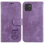 For Samsung Galaxy A03 166mm Little Tiger Embossed Leather Phone Case(Purple)