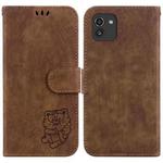 For Samsung Galaxy A03 166mm Little Tiger Embossed Leather Phone Case(Brown)