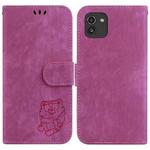 For Samsung Galaxy A03 166mm Little Tiger Embossed Leather Phone Case(Rose Red)